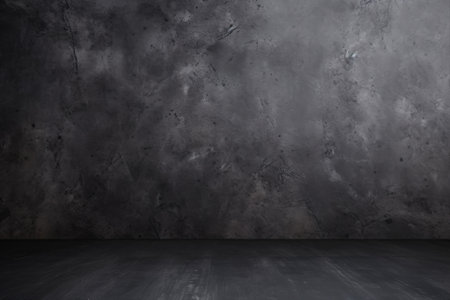 Dive into the atmospheric presence of a black wall texture and dark concrete floor evoking an old grunge background.の素材