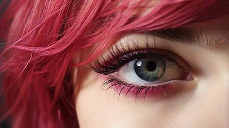 camera zooming in on female's dyed-locks in studioの素材
