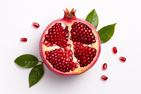 Half of a pomegranate isolated on a white background, seen from above.の素材