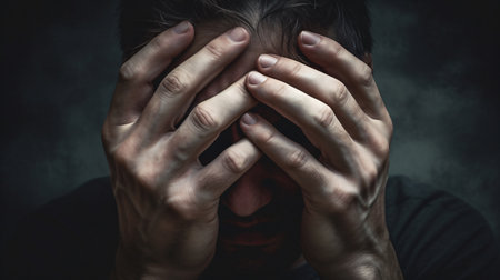 A close-up of a person's hands shaking nervously, illustrating unease and apprehension.の素材