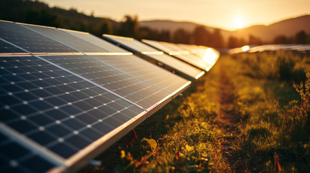 A vast array of photovoltaic cells powering a sustainable plant.の素材