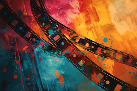 Vibrant abstract backdrop featuring a movie reel.の素材