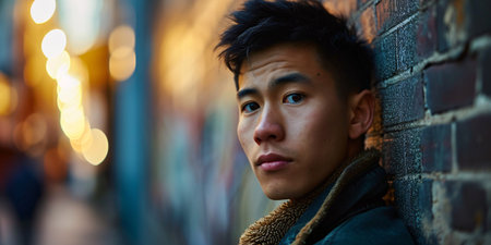 Image of youthful Asian male in backdrop.の素材