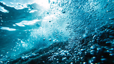Underwater in shades of blue, with undulating currents and air pockets. Ocean depths.の素材