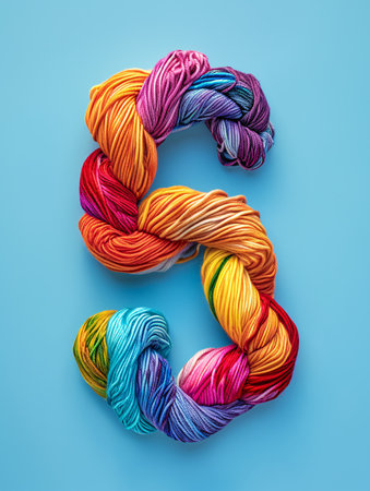 Assorted colored yarn in numerical form.の素材