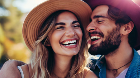 Joyful, Grinning Duo in Romance. Top-notch Image.の素材