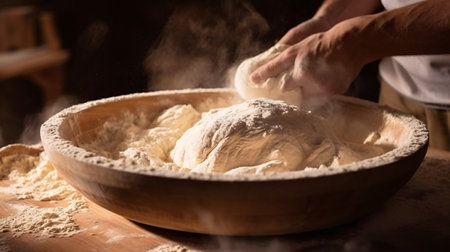 The baking of a traditional wheat sourdough in a particular vessel.の素材