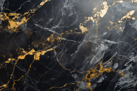 A dark grey-themed black marble background with gold and white patterns, creating a textured and opulent setting.の素材