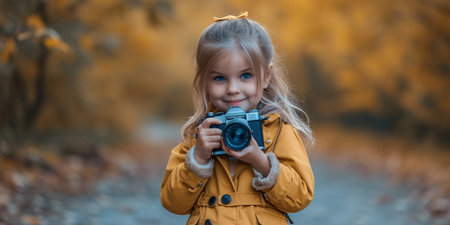 Young girl with a camera.の素材