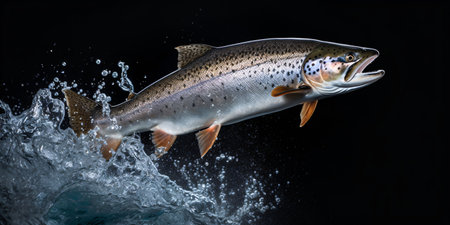 Jumping Atlantic Salmon in isolation.の素材