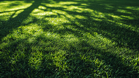 "Top-down view of lush garden grass used as a vibrant backdrop for sports fields and golf courses."の素材