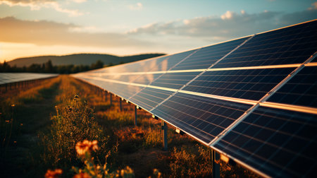 A picture of a photovoltaic power plant displaying sustainable energy sources.の素材