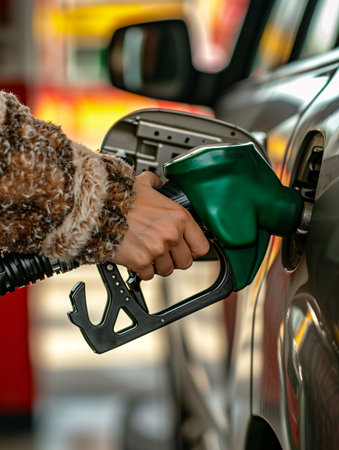 Fueling at petroleum station with female hand. High-resolution image.の素材