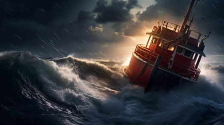 An awe-inspiring perspective of a pilot boat battling fierce stormy seas.の素材