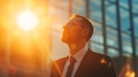 Entrepreneur gazing up at sunshine.の素材