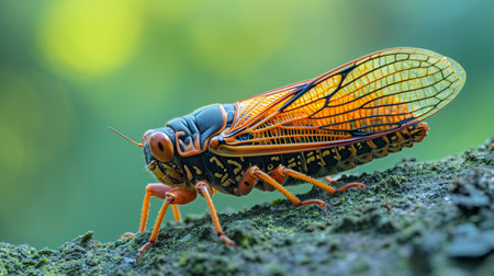 Cicada stick resting on a tree in Thailand's park, displaying its amazing musical talents and enjoying a tropical climate.の素材