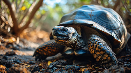 Ecuador's Galapagos Islands, home to the majestic Galapagos tortoise, house a variety of massive turtles.の素材