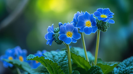 A photo of a premium blue primrose (primula denticulata).の素材