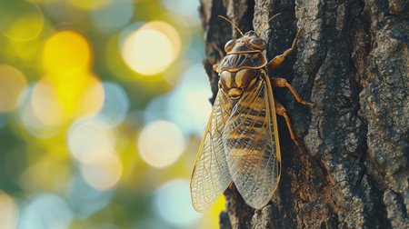 Thailand park is home to the remarkable cicada bug with extraordinary musical talents, often found perched on trees.の素材