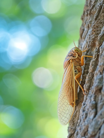 Cicada insect with amazing musical talent, found on trees in Thailand's park.の素材