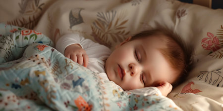 Infant slumbers in crib, bringing joy to family on special occasion.の素材