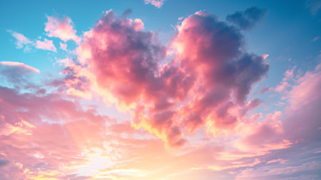 A magical heart formed by pink clouds at sunset, perfect for Valentine's Day, weddings, and other love-filled holidays.の素材