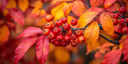 Japanese autumn adorned with Nandina domestica berries.の素材