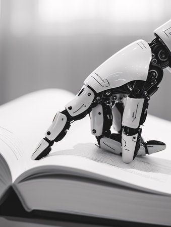 Automaton hand scribing the tome. Automaton and the manuscript.の素材