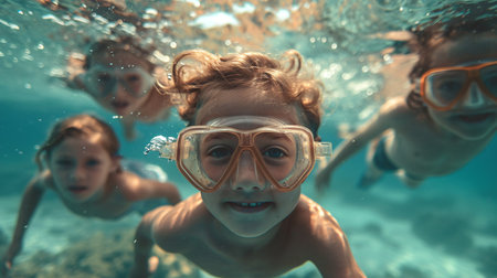 Kids submerged in a snorkel.の素材