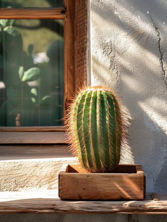 A potted succulent on a porch for optimal sunlight.の素材