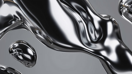 3D Metallic fluid geometric forms. Puffed up steel items. Authentic rendered components collection.の素材