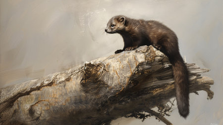 The US weasel sitting on a log.の素材