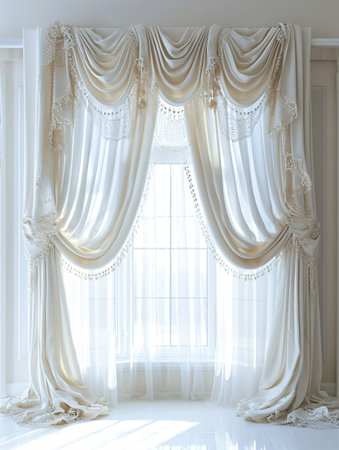 Stunning sophisticated drapes displayed on a white backdrop.の素材