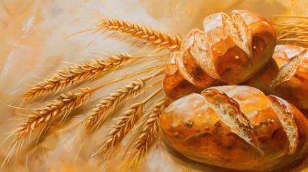 Symbol of bread and wheat stalks.の素材