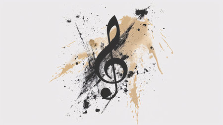 Single music note symbol on a blank white backdrop.の素材