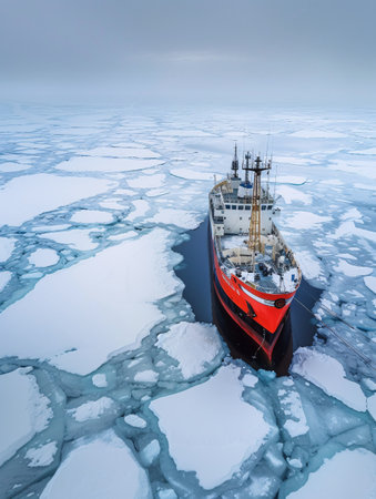 The vessel navigates through the frozen ocean.の素材