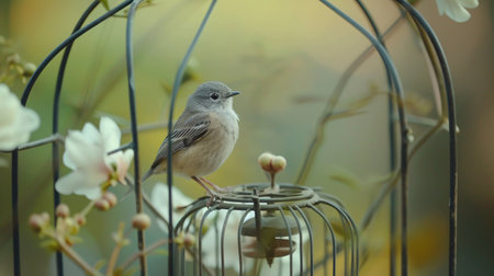 Captive bird anticipating feeder's arrival.の素材