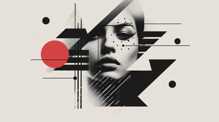 Stylish futuristic posters with abstract geometric designs influenced by brutalism in black and white.の素材