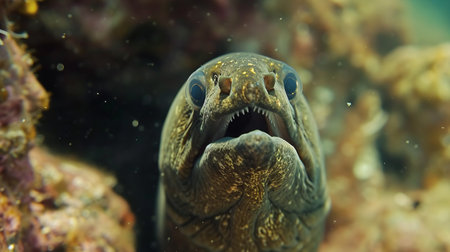 The Red Sea in Eilat, Israel is home to the lycodontis undulatus, a type of moray eel.の素材