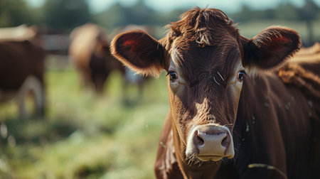 Vibrant cow on contemporary farm.の素材