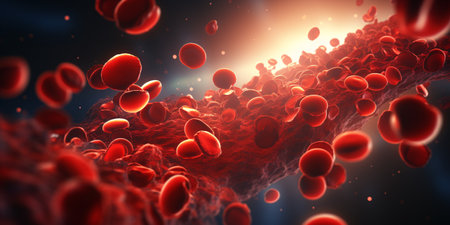 Erythrocytes moving in a tube 3D depiction.の素材