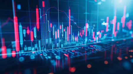 Financial investment concept using stock market or forex trading graph and candlestick chart as background for business idea and artistic design.の素材