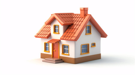 Simplistic 3d home design for app and website interfaces. Plastic depiction of house on white background. 3d cartoon symbolizing safety and defense.の素材