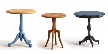 A collection of lifelike furnishings, including a 3D table, kitchen furniture, desk with legs, plastic stage, wooden dining tabletop, and isolated objects for display in a showroom.の素材