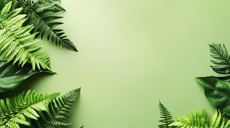 Green tropical foliage with fern leaf on eco-friendly tree, ideal for organic background.の素材
