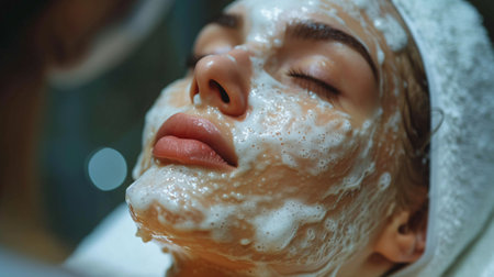 Exfoliation treatment at a spa. Skin maintenance.の素材
