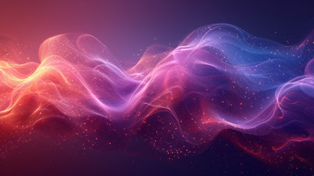 Fluid iridescent gradient flow. Lavender fluorescent hue ripple. Azure luminous sleek strokes backdrop. Illuminated trail surge trail mark and brilliance arc spiral.の素材