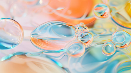 Round liquid texture of oil on the surface of water.の素材