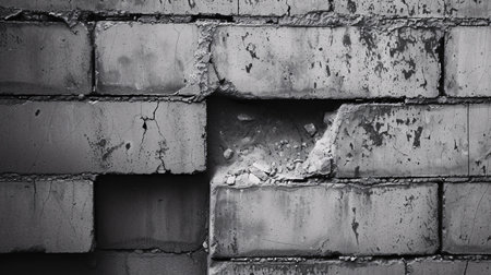 Aged brick wall with crumbling cement.の素材