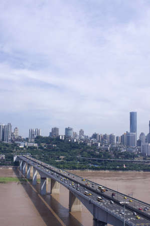Chongqing City, the bridge on Yangtze river の写真素材